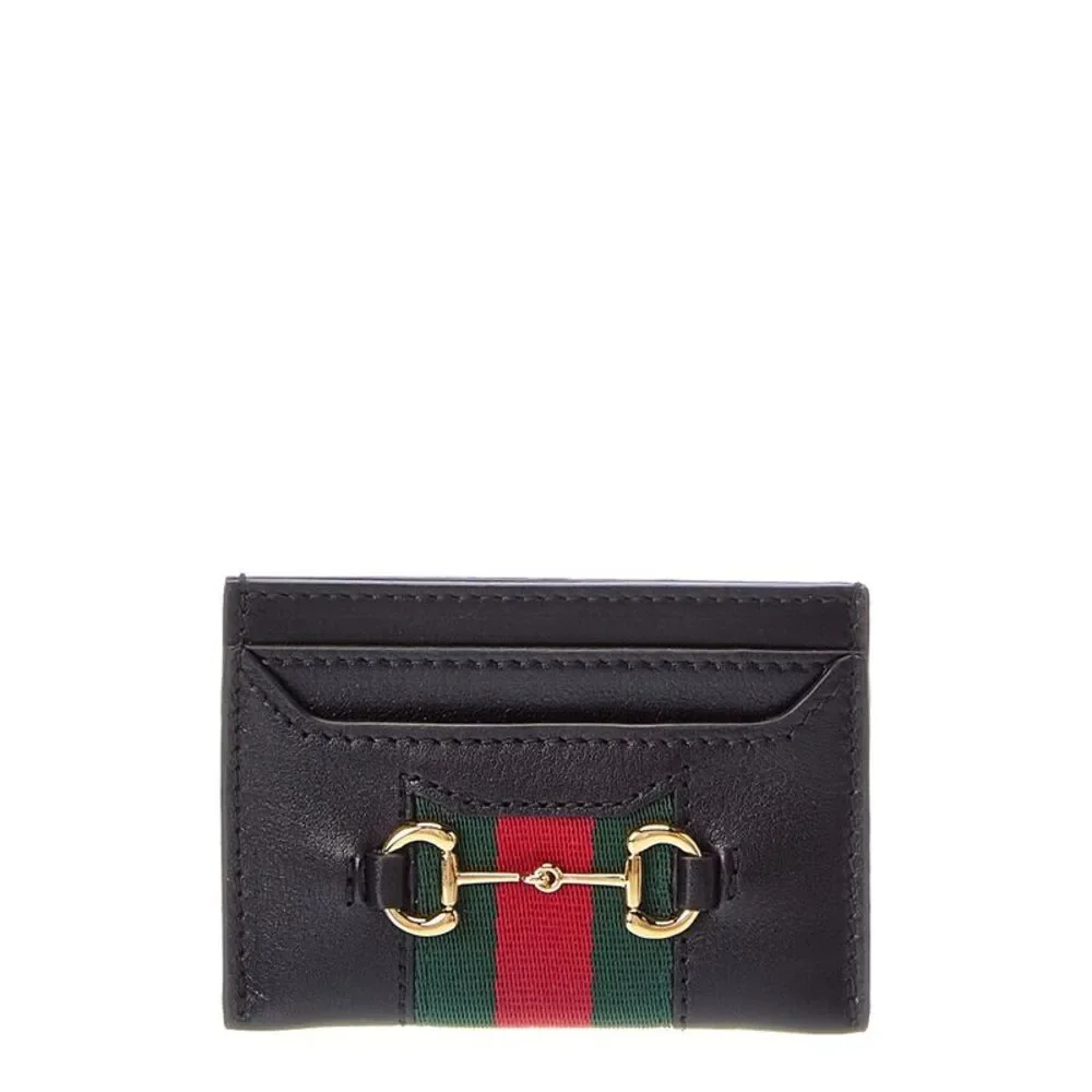Gucci Horsebit Web Leather Card Case, Black